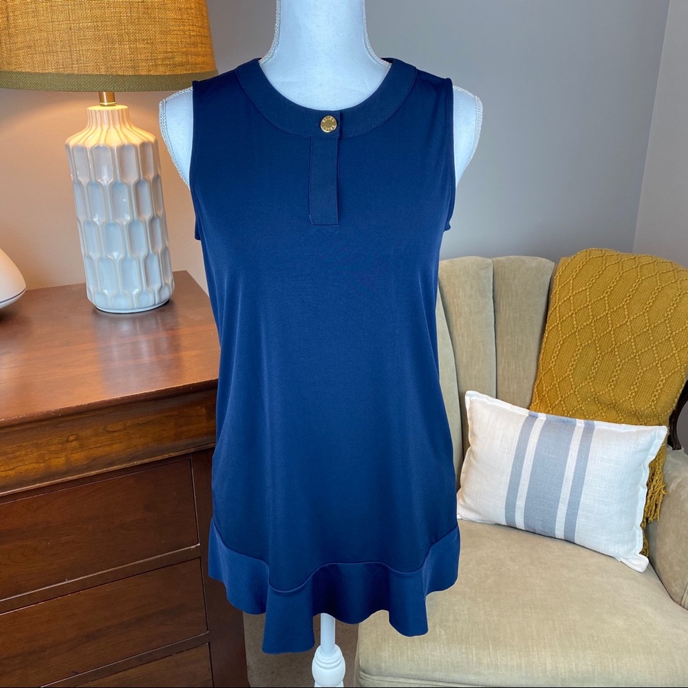 Ellen Tracy Sleeveless One Button Tunic Top